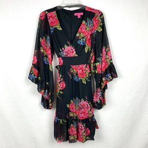 Betsey Johnson Floral Black and Pink Dress